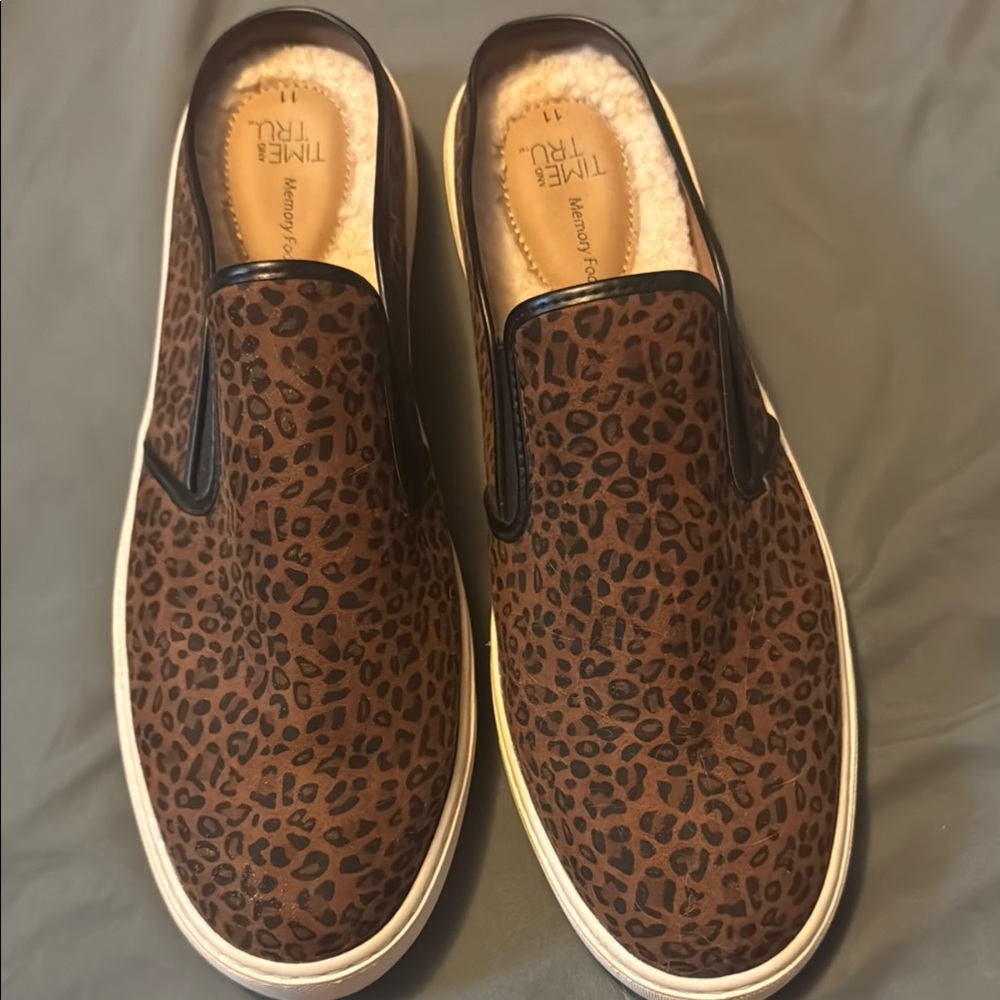 Time and Tru Brown and Black Flats with Animal Print